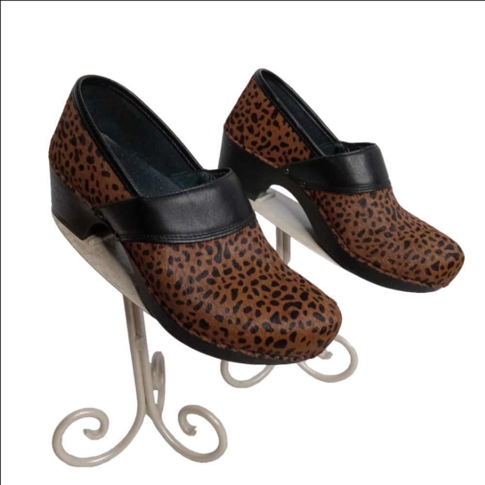 DANSKO PRIMA CHEETAH PRINT CALF HAIR SLIP ON COMFORT CLOG SIZE 41-10.5-11